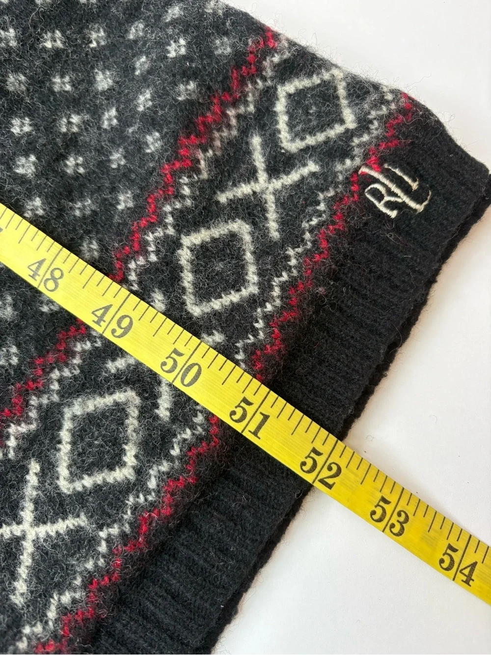 Lauren Ralph Lauren Black White Red‎ Print Lambs Wool Blend XOXO Scarf Preppy OS